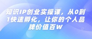 专业知识IP自主创业实操课，从0到1迅速卵化，使你的个人品牌价值百W-番茄副业网