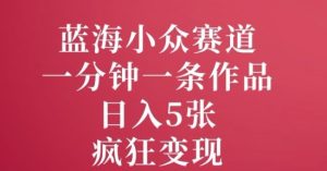 蓝海小众赛道，一分钟一条作品，日入5张，疯狂变现-番茄副业网