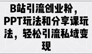 （14422期）B站引流方法自主创业粉，PPT游戏玩法共享课游戏玩法，轻轻松松引流方法私域变现-番茄副业网
