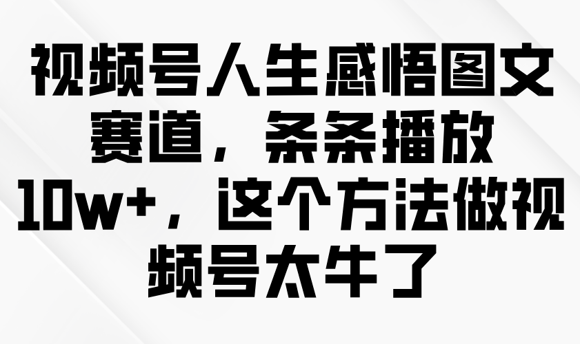 视频号人生感悟图文赛道，条条播放10w+，这个方法做视频号太牛了-番茄副业网
