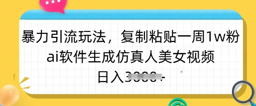 暴力行为引流方法游戏玩法，拷贝一周1w粉，ai手机软件形成仿真美女美女丝袜，日入好几张-番茄副业网