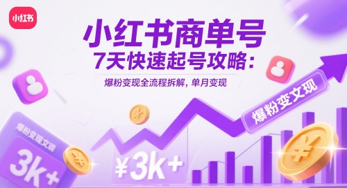 小红书的商单号7天迅速养号攻略大全：涨粉转现全过程拆卸，单月转现3k-番茄副业网