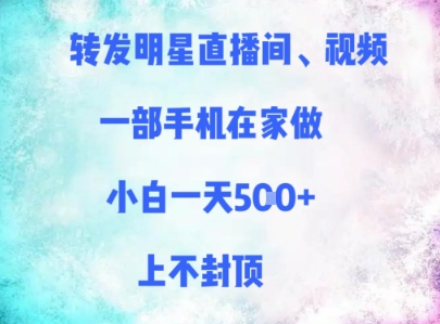 分享明星直播间、短视频，一部手机在家里做，新手一天好几张，无限张力-番茄副业网