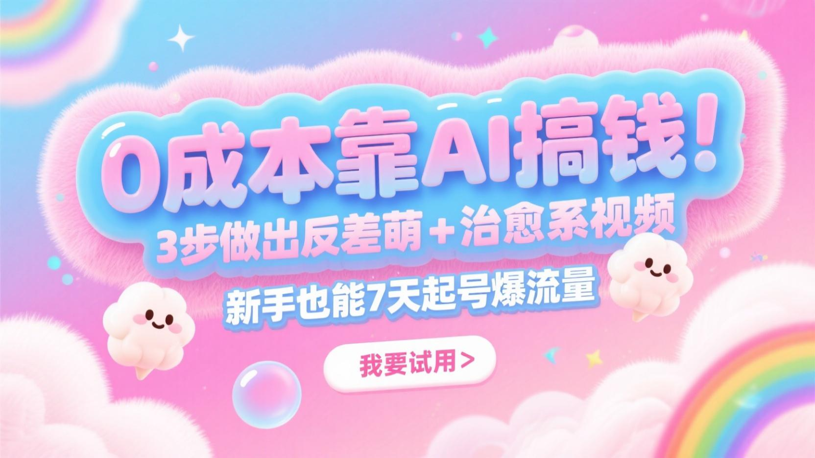 0成本费靠AI弄钱！3步作出反差 治愈系动漫短视频，初学者也可以7天养号爆总流量，月入5个数-番茄副业网