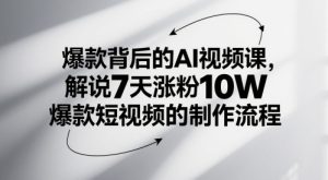 爆品其背后的AI视频课程,讲解7天增粉10W爆款短视频的制作流程-番茄副业网