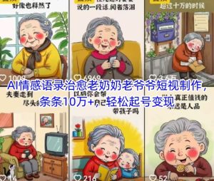 AI情感语录治愈老奶奶老爷爷短视制作，条条10万+，轻松起号变现-番茄副业网