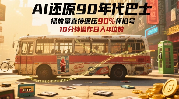 AI复原90时代大巴，一帧就要70后泪奔，播放率立即辗压90%复古号，每日实际操作十分钟，日入四位数-番茄副业网
