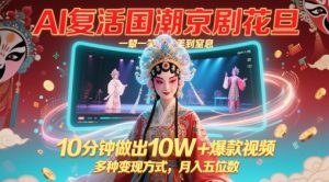 AI复生国潮品牌京剧花旦，一颦一笑美到窒息，10min作出10W 爆款短视频，多种多样变现模式，月入五位数-番茄副业网