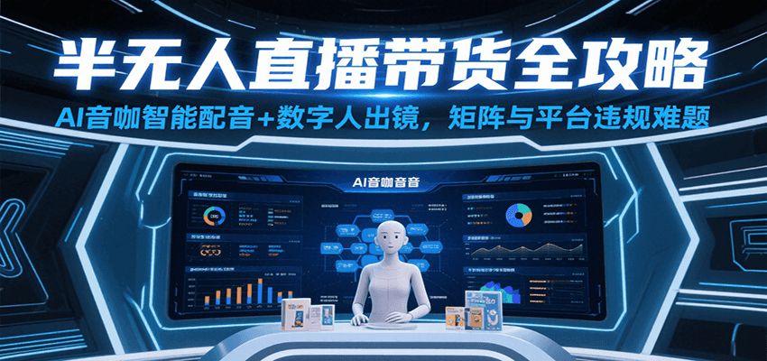 半无人直播带货全攻略：AI音咖智能配音+数字人出镜，解决账号矩阵与平台违规难题-番茄副业网
