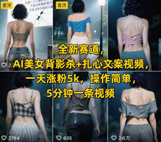 全新赛道，AI美女背影杀+扎心文案视频，一天涨粉5k，操作简单，5分钟一条视频-番茄副业网