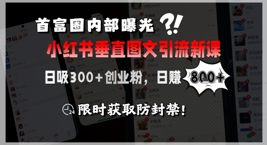 首富圈内部曝光小红书垂直图文引流新课，日吸300+创业粉，日入8张+，限时获取防封禁-番茄副业网