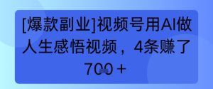 【爆款副业】视频号用 AI 做人生感悟视频，4 条挣了 7张+-番茄副业网
