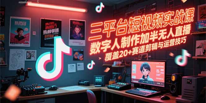 （15265期）三平台短视频实战课，数字人制作加半无人直播，覆盖20+赛道剪辑与运营技巧-番茄副业网