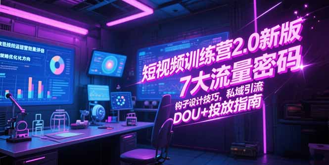 （15255期）短视频训练营2.0新版，7大流量密码/钩子设计技巧/私域引流/DOU+投放指南-番茄副业网